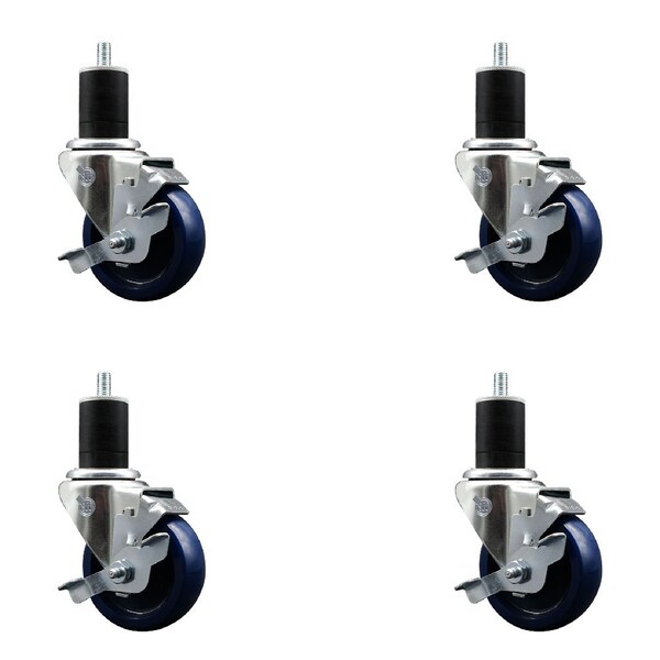 3.5'' Solid Poly Swivel 1-3/4'' Expanding Stem Caster Set with Brake, 4PK
